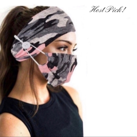 Accessories - Brand New Face Mask & Headband Set Pink Camo